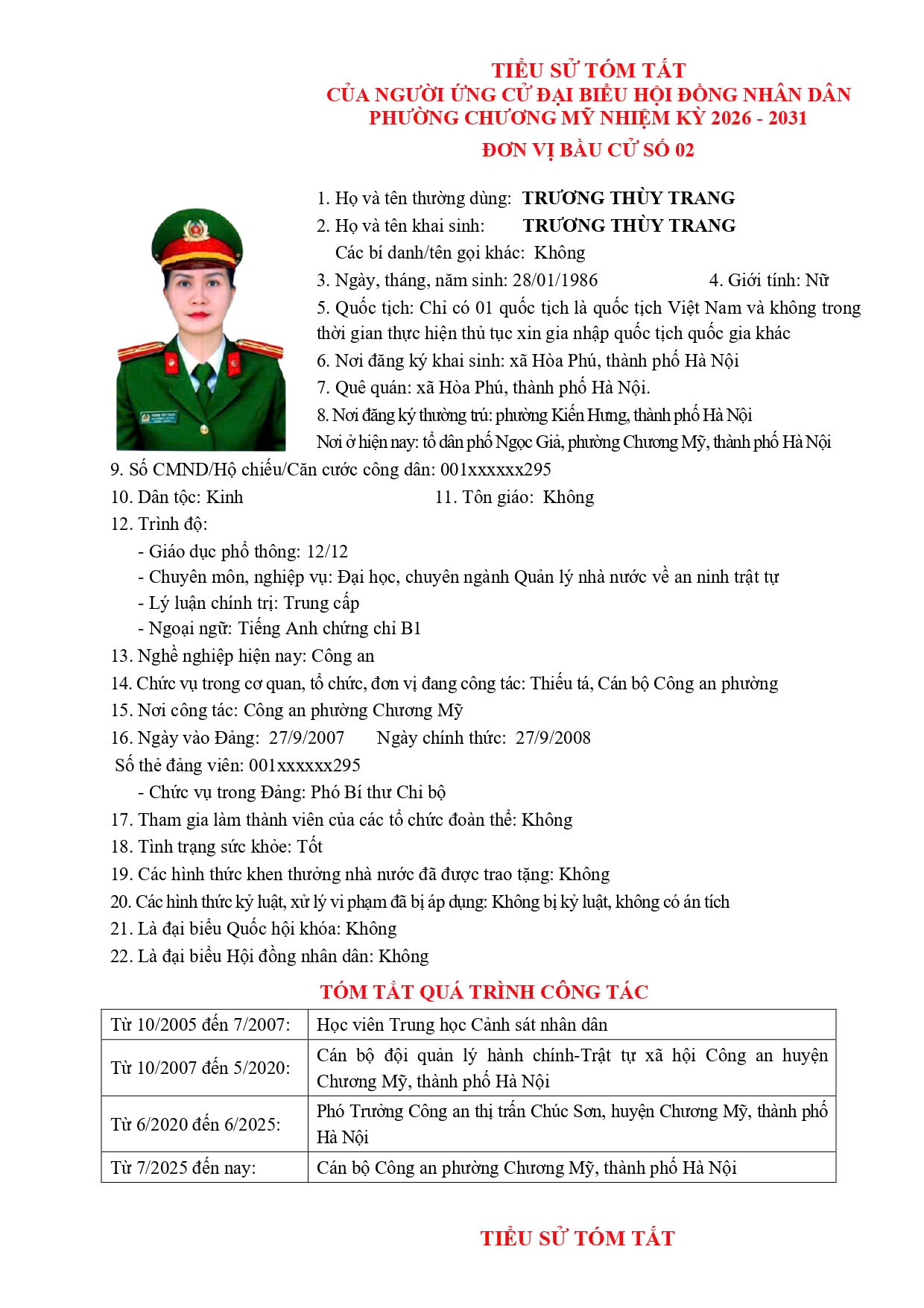 TIỂU SỬ TÓM TẮT CỦA NGƯỜI ỨNG CỬ ĐẠI BIỂU HỘI ĐỒNG NHÂN DÂN PHƯỜNG CHƯƠNG MỸ NHIỆM KỲ 2026 - 2031 - Ảnh 12.