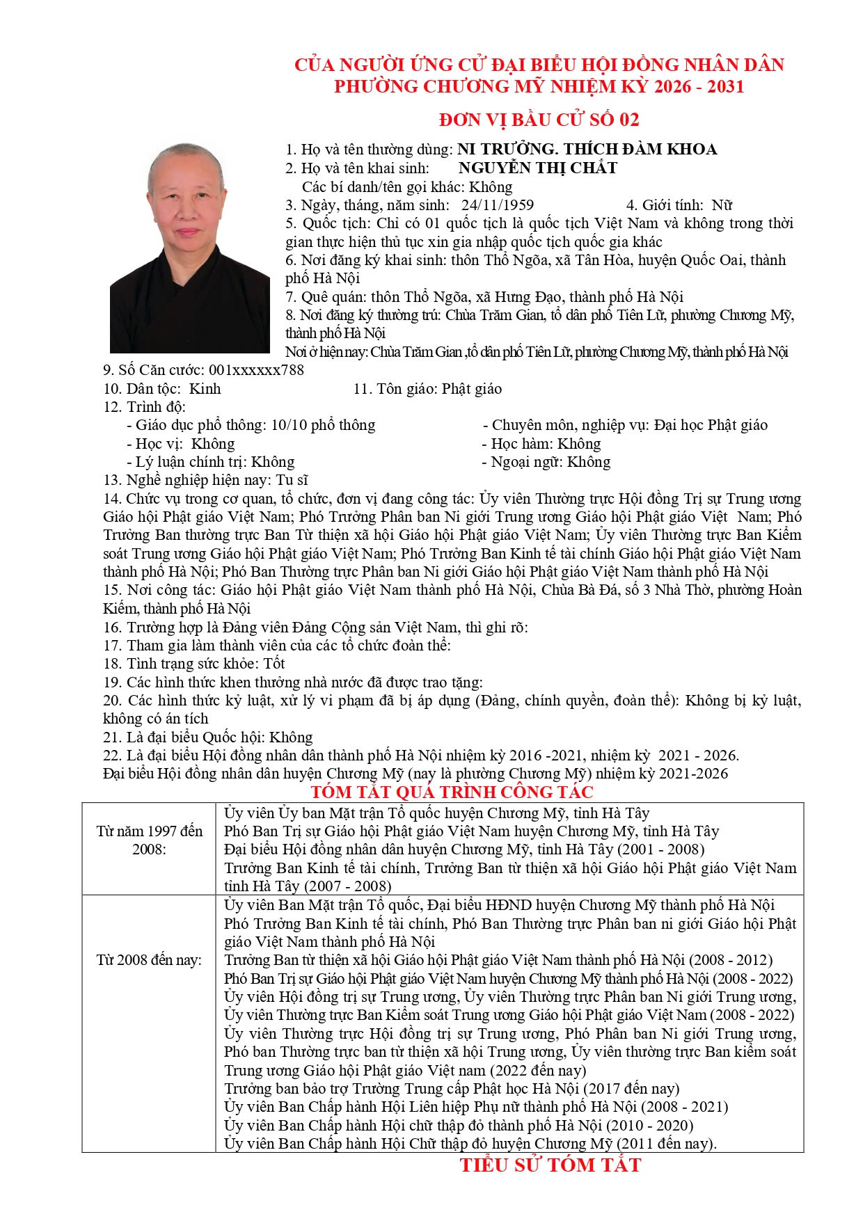 TIỂU SỬ TÓM TẮT CỦA NGƯỜI ỨNG CỬ ĐẠI BIỂU HỘI ĐỒNG NHÂN DÂN PHƯỜNG CHƯƠNG MỸ NHIỆM KỲ 2026 - 2031 - Ảnh 13.