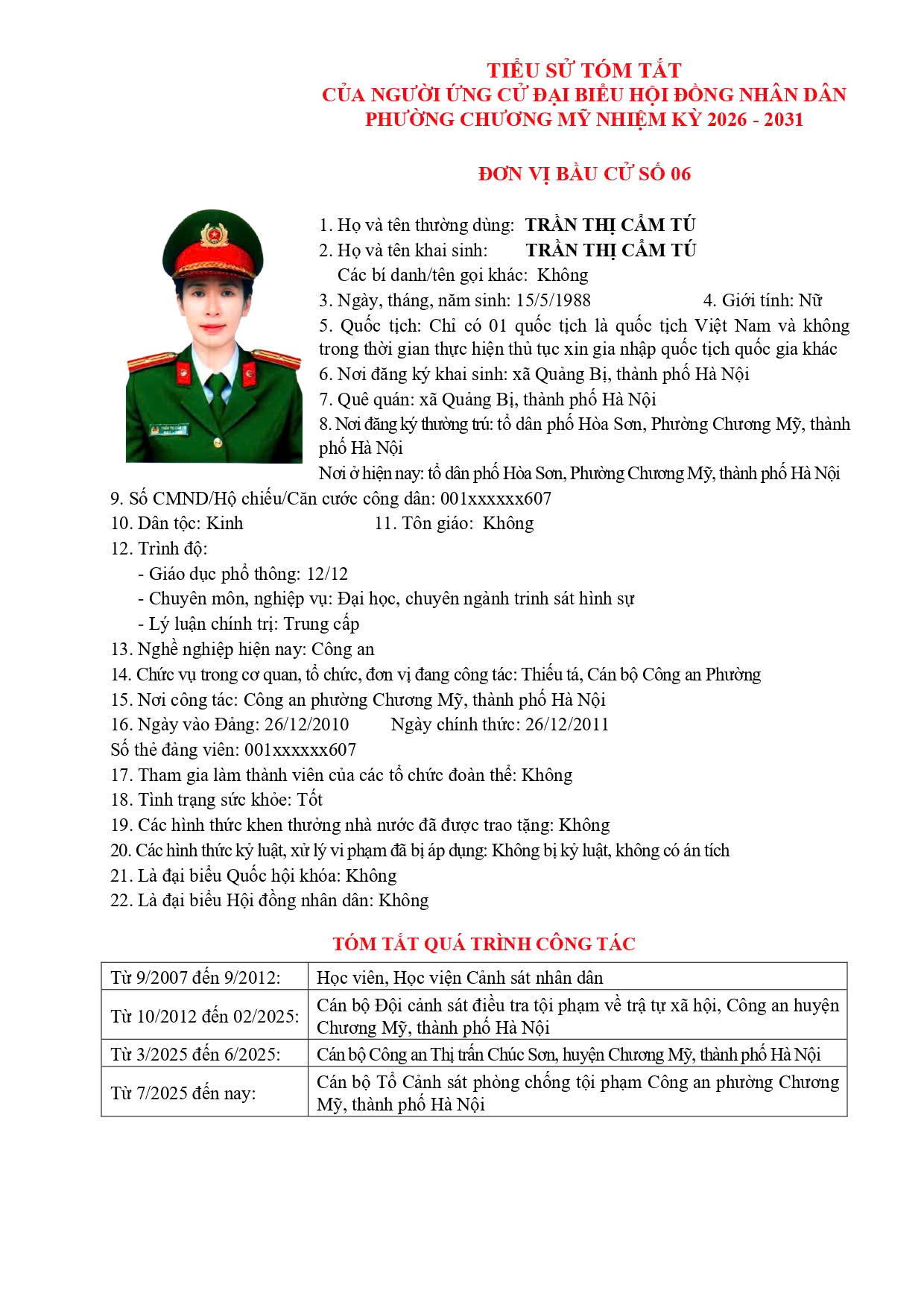 TIỂU SỬ TÓM TẮT CỦA NGƯỜI ỨNG CỬ ĐẠI BIỂU HỘI ĐỒNG NHÂN DÂN PHƯỜNG CHƯƠNG MỸ NHIỆM KỲ 2026 - 2031 - Ảnh 34.