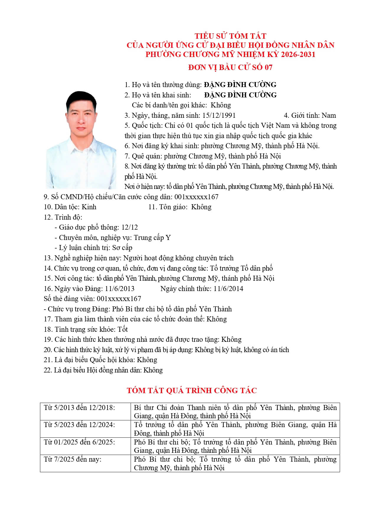 TIỂU SỬ TÓM TẮT CỦA NGƯỜI ỨNG CỬ ĐẠI BIỂU HỘI ĐỒNG NHÂN DÂN PHƯỜNG CHƯƠNG MỸ NHIỆM KỲ 2026 - 2031 - Ảnh 39.