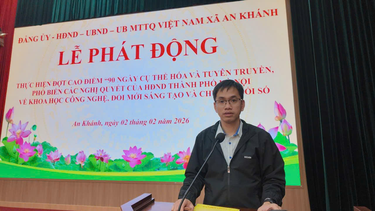 Xã An Khánh tổ chức Lễ phát động thực hiện đợt cao điểm "90 ngày cụ thể hóa và tuyên truyền, phổ biến các Nghị quyết của HĐND thành phố Hà Nội về khoa học công nghệ, đổi mới sáng tạo và chuyển đổi số" trên địa bàn xã.- Ảnh 2.