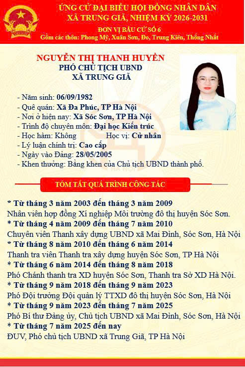ĐẠI BIỂU HĐND XÃ TRUNG GIÃ NHIỆM KỲ 2026 - 2031. TẠI ĐƠN VỊ BẦU CỬ SỐ 06, GỒM CÁC THÔN: PHONG MỸ, XUÂN SƠN, ĐO, TRUNG KIÊN, THỐNG NHẤT- Ảnh 1.