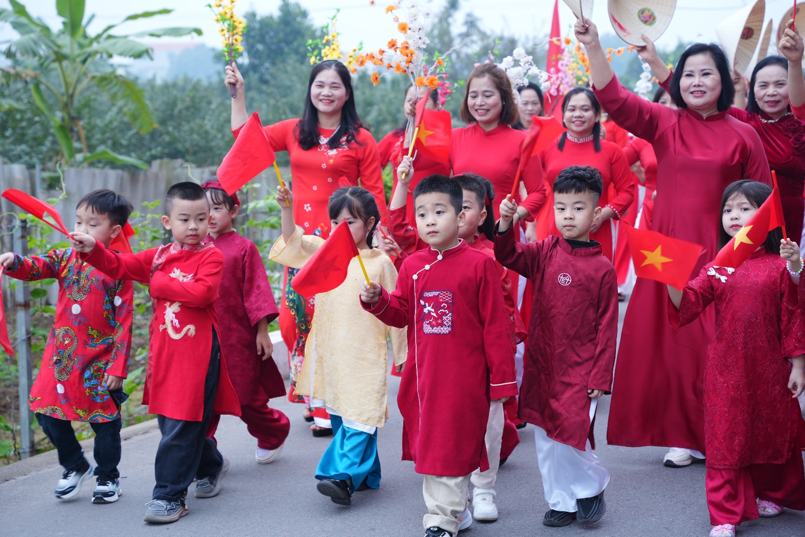 A group of people in red shirts  AI-generated content may be incorrect.
