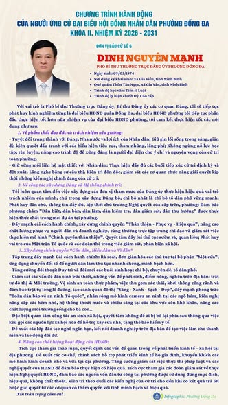 Chương trình hành động và tiểu sử tóm tắt của đồng chí Đinh Nguyên Mạnh ứng cử đại biểu HĐND phường Đống Đa nhiệm kỳ 2026-2031- Ảnh 1.