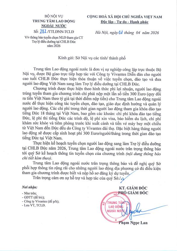 Thông báo tuyển chọn người lao động tham gia Chương trình trợ lý điều dưỡng tại CHLB Đức năm 2026- Ảnh 1.