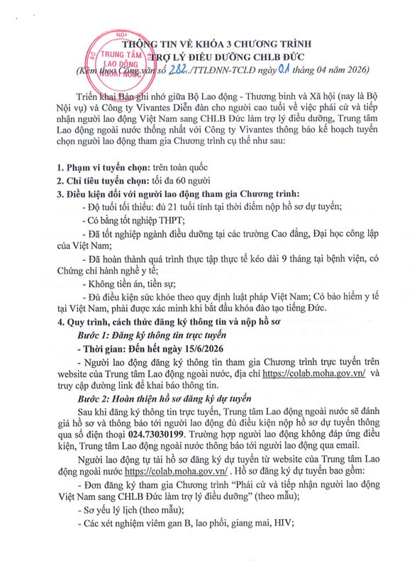 Thông báo tuyển chọn người lao động tham gia Chương trình trợ lý điều dưỡng tại CHLB Đức năm 2026- Ảnh 2.