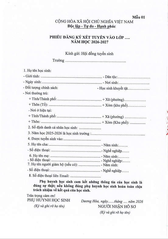Kế hoạch tuyển sinh vào các trường Mầm non, lớp 1, lớp 6 năm học 2026 - 2027 trên địa bàn xã Dương Hòa- Ảnh 14.