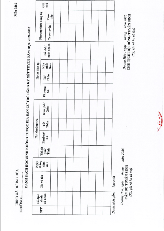 Kế hoạch tuyển sinh vào các trường Mầm non, lớp 1, lớp 6 năm học 2026 - 2027 trên địa bàn xã Dương Hòa- Ảnh 15.
