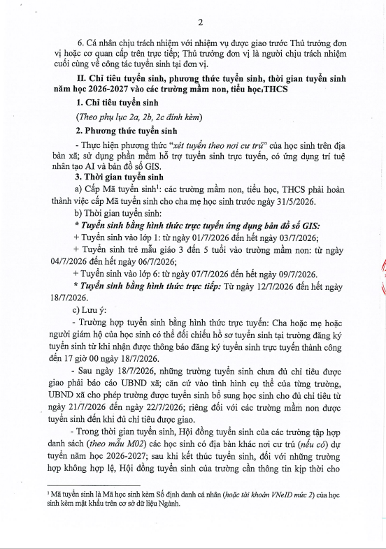 Kế hoạch tuyển sinh vào các trường Mầm non, lớp 1, lớp 6 năm học 2026 - 2027 trên địa bàn xã Dương Hòa- Ảnh 2.