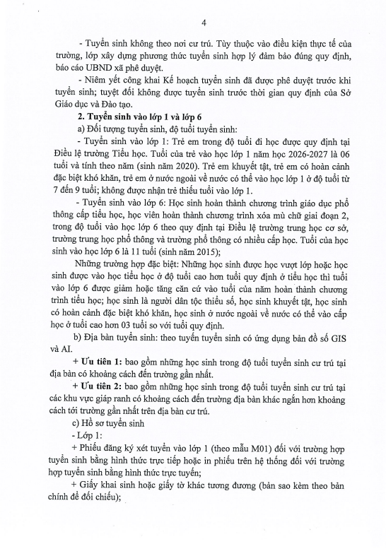Kế hoạch tuyển sinh vào các trường Mầm non, lớp 1, lớp 6 năm học 2026 - 2027 trên địa bàn xã Dương Hòa- Ảnh 4.