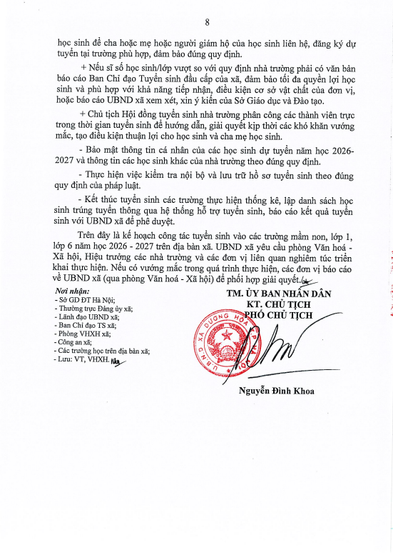 Kế hoạch tuyển sinh vào các trường Mầm non, lớp 1, lớp 6 năm học 2026 - 2027 trên địa bàn xã Dương Hòa- Ảnh 8.