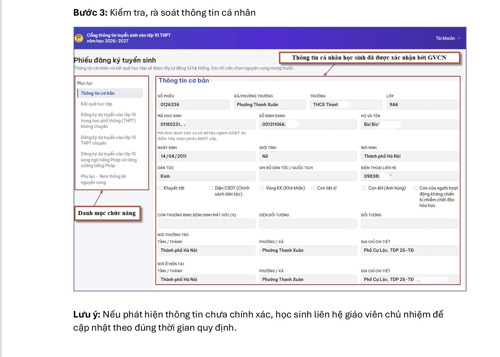 Hướng dẫn chi tiết quy trình đăng ký trực tuyến tuyển sinh lớp 10 Hà Nội- Ảnh 3.