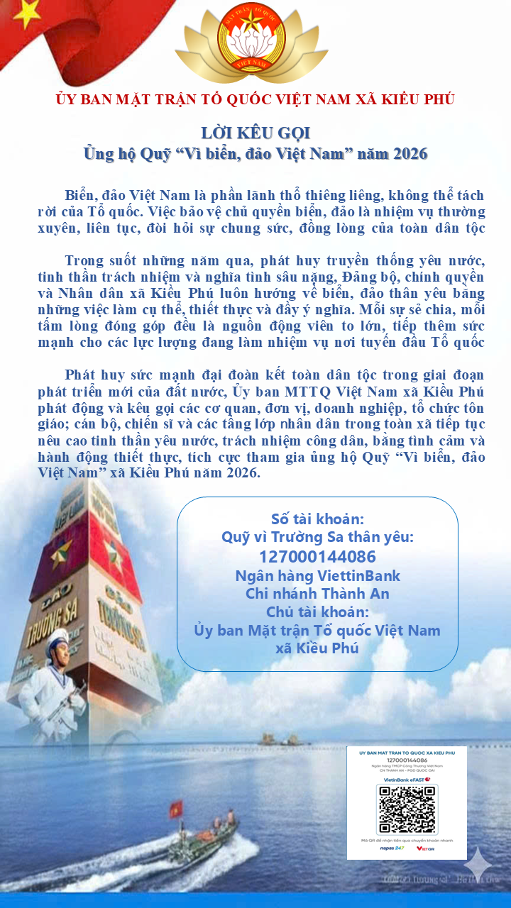 UB MTTQ xã Kiều Phú trao số tiền 200 triệu đồng ủng hộ Quỹ "Vì biển, đảo Việt Nam" năm 2026 cho UB MTTQ Thành Phố- Ảnh 1.