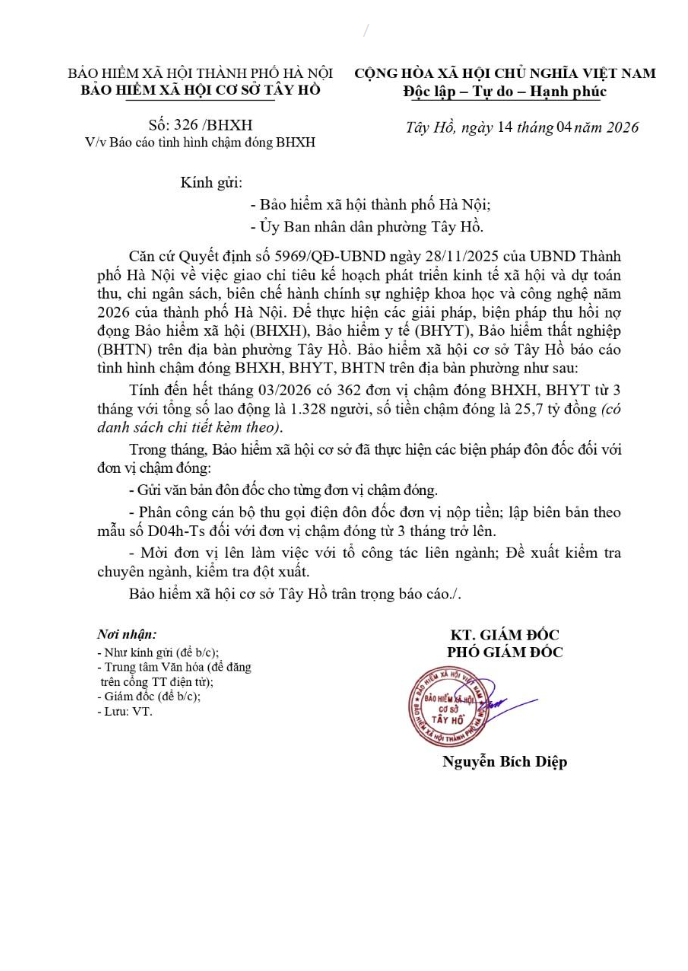 Công khai các đơn vị chậm đóng BHXH, BHYT, BHTN trên địa bàn phường Tây Hồ (tháng 03/2026)- Ảnh 1.