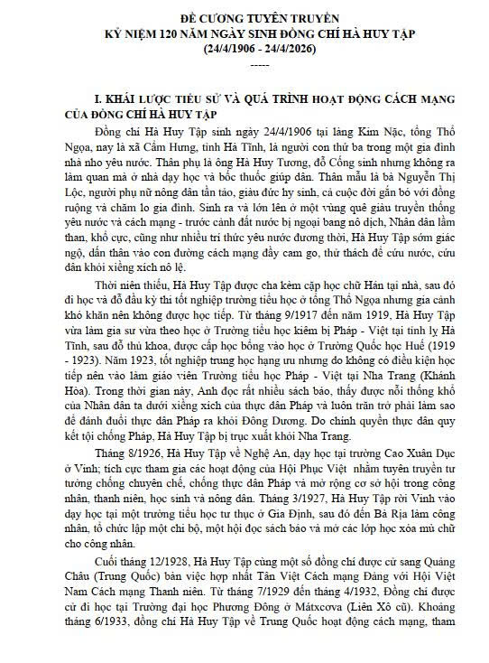 Kỷ niệm 120 năm Ngày sinh đồng chí Hà Huy Tập 24/4/1906 - 24/4/2026- Ảnh 1.