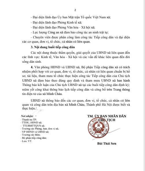 Ủy ban Nhân dân xã Minh Châu thông báo Lịch tích công dân định kỳ của Chủ tịch UBND xã Minh Châu năm 2026- Ảnh 2.