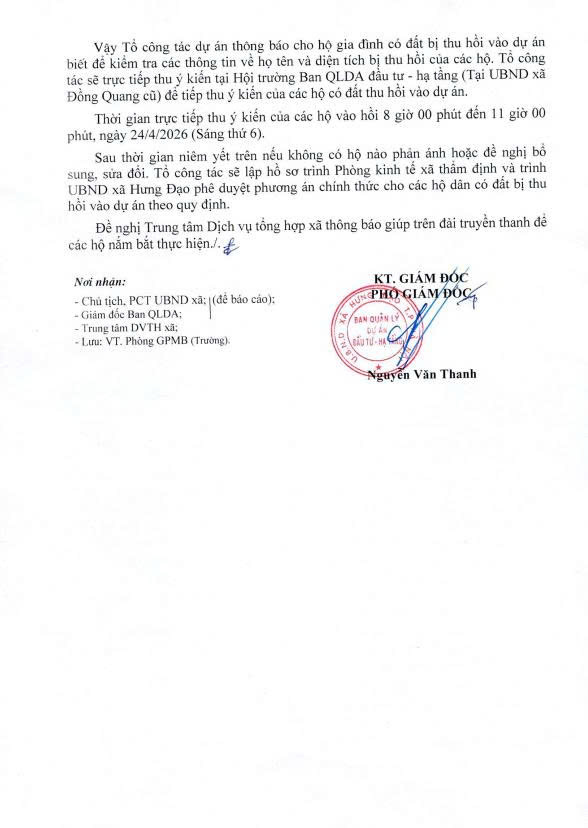 THÔNG BÁO
Về việc công khai phương án dự thảo và danh sách các hộ dân có đất thu hồi để thực hiện dự án: Xây dựng tuyến đường dây 220kV cấp điện cho trạm biến áp 220/110kV Hòa Lạc và các đường dây 110kV xuất tuyến- Ảnh 2.