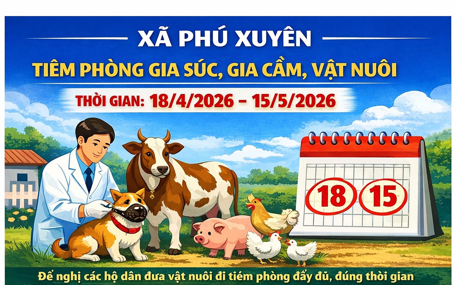 Xã Phú Xuyên tổ chức tiêm phòng bệnh cho đàn gia súc, gia cầm đợt 1 năm 2026