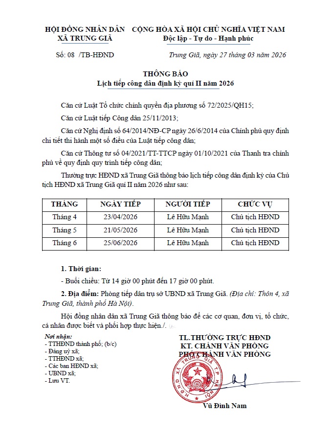 Lịch tiếp công dân của Chủ tịch HĐND xã và đại biểu HĐND xã quý II/2026- Ảnh 1.