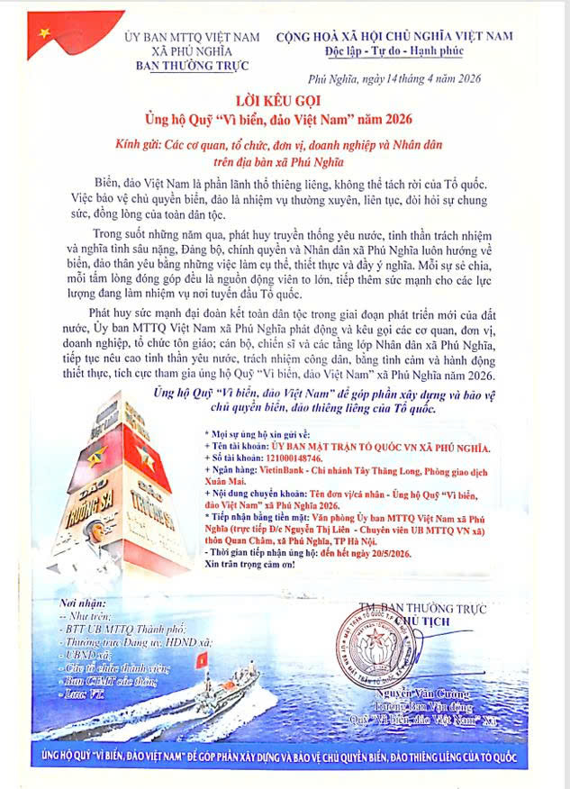 Mặt trận tổ quốc Việt Nam xã Phú Nghĩa triển khai vận động ủng hộ Quỹ “Vì biển, đảo Việt Nam”- Ảnh 1.