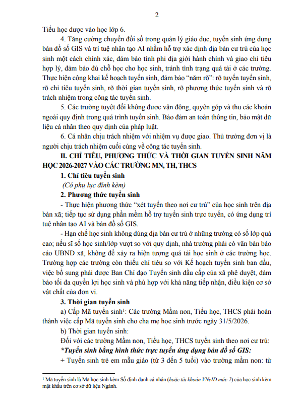 Kế hoạch tuyển sinh vào trường mầm non, lớp 1, lớp 6 năm học 2026-2027 trên địa bàn xã Kim Anh- Ảnh 2.