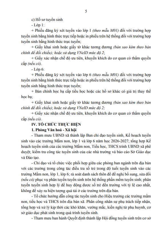 Kế hoạch tuyển sinh vào trường mầm non, lớp 1, lớp 6 năm học 2026-2027 trên địa bàn xã Kim Anh- Ảnh 5.