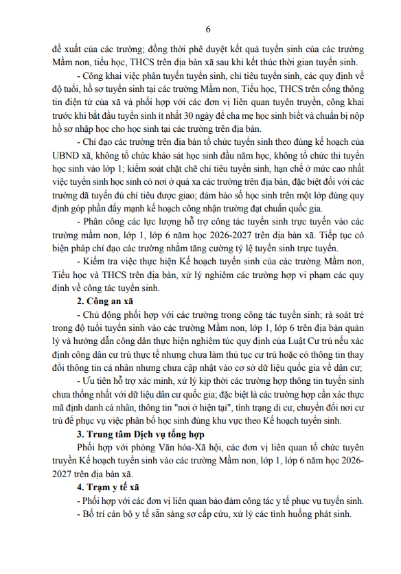 Kế hoạch tuyển sinh vào trường mầm non, lớp 1, lớp 6 năm học 2026-2027 trên địa bàn xã Kim Anh- Ảnh 6.