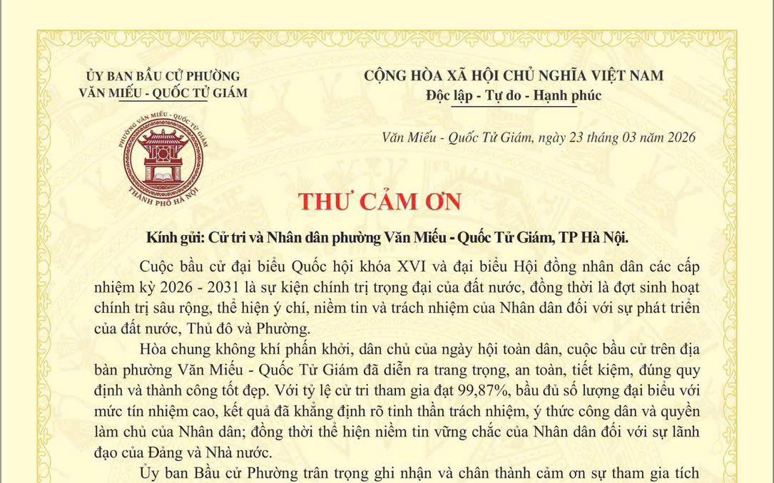 THƯ CẢM ƠN