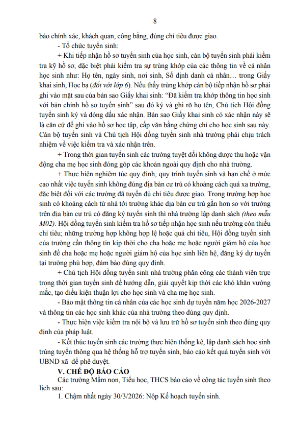 Kế hoạch tuyển sinh vào trường mầm non, lớp 1, lớp 6 năm học 2026-2027 trên địa bàn xã Kim Anh- Ảnh 8.