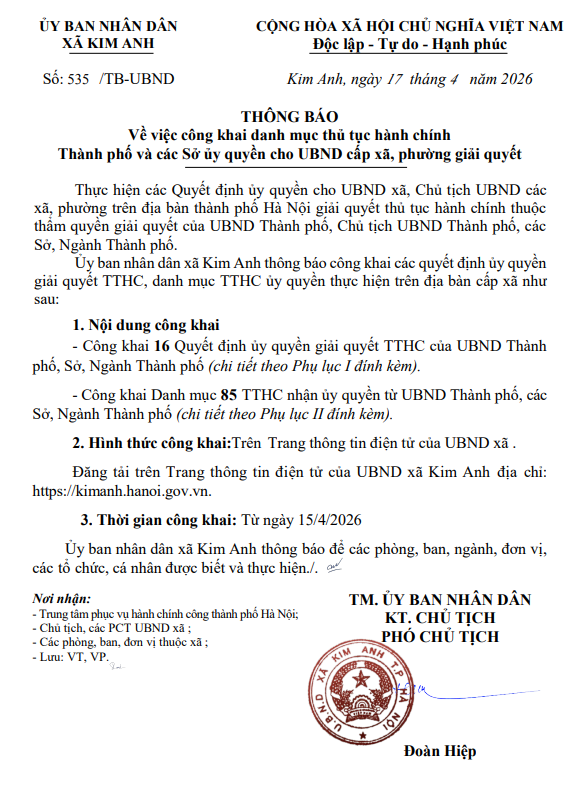 THÔNG BÁO VỀ VIỆC CÔNG KHAI DANH MỤC THỦ TỤC HÀNH CHÍNH THÀNH PHỐ VÀ CÁC SỞ ỦY QUYỀN CHO UBND CẤP XÃ, PHƯỜNG GIẢI QUYẾT
- Ảnh 1.