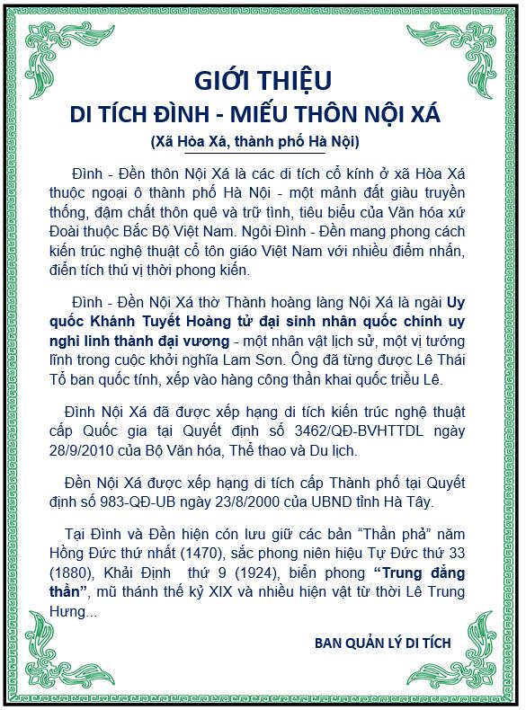 GIỚI THIỆU DI TÍCH ĐÌNH - MIẾU NỘI XÁ, XÃ HÒA XÁ- Ảnh 15.