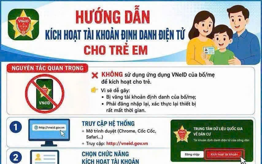 Tuyên truyền hướng dẫn kích hoạt tài khoản định danh điện tử cho trẻ em.