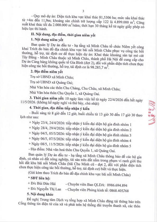 Thông báo của Ban QLDA Đầu tư - Hạ tầng xã Minh Châu: Về việc niêm yết công khai Trích đo bản đồ địa chính khu vực bãi nổi Minh Châu.- Ảnh 3.