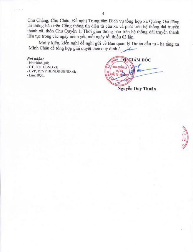 Thông báo của Ban QLDA Đầu tư - Hạ tầng xã Minh Châu: Về việc niêm yết công khai Trích đo bản đồ địa chính khu vực bãi nổi Minh Châu.- Ảnh 4.