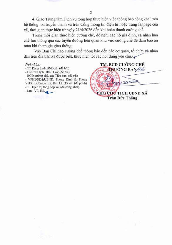 THÔNG BÁO CÔNG KHAI
Việc thực hiện cưỡng chế phá dỡ các công trình vi phạm pháp luật về đất đai, trật tự xây dựng tháng 04 năm 2026 trên địa bàn xã Hưng Đạo- Ảnh 2.
