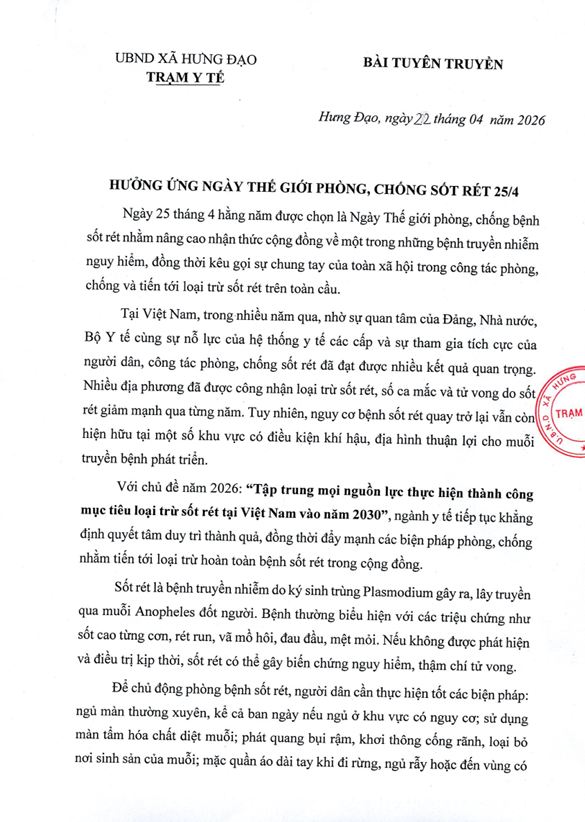 HƯỞNG ỨNG NGÀY THẾ GIỚI PHÒNG, CHỐNG SỐT RÉT 25/4- Ảnh 1.