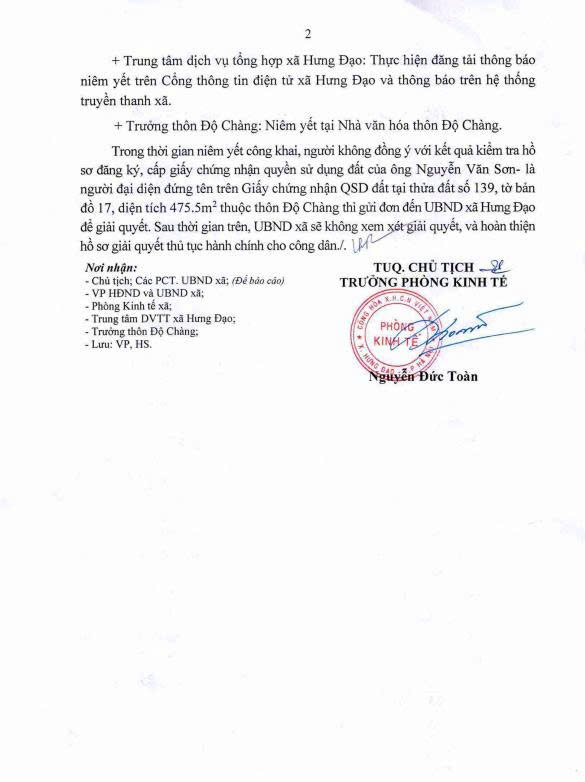 THÔNG BÁO Về việc niêm yết công khai kết quả kiểm tra hồ sơ Đăng ký đất đai, tài sản gắn liền với đất, cấp GCN QSD đất cho ông Nguyễn Văn Sơn- Ảnh 2.