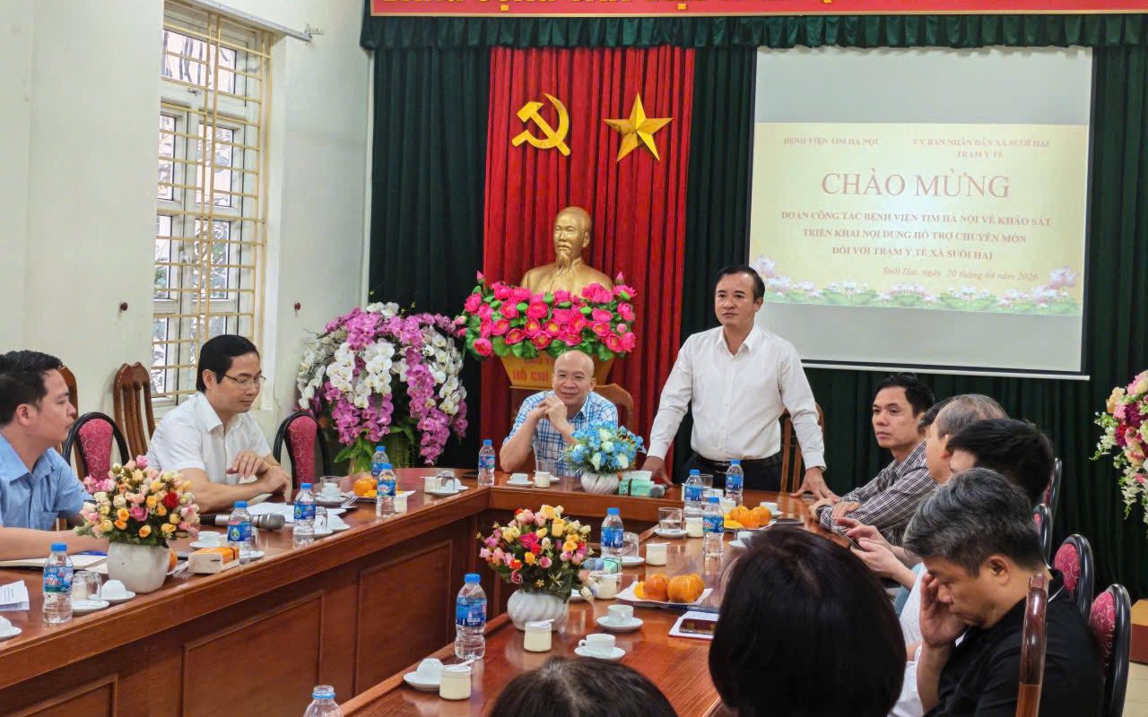 Xã Suối Hai khảo sát, thống nhất nội dung hỗ trợ chuyên môn với Bệnh viện Tim Hà Nội