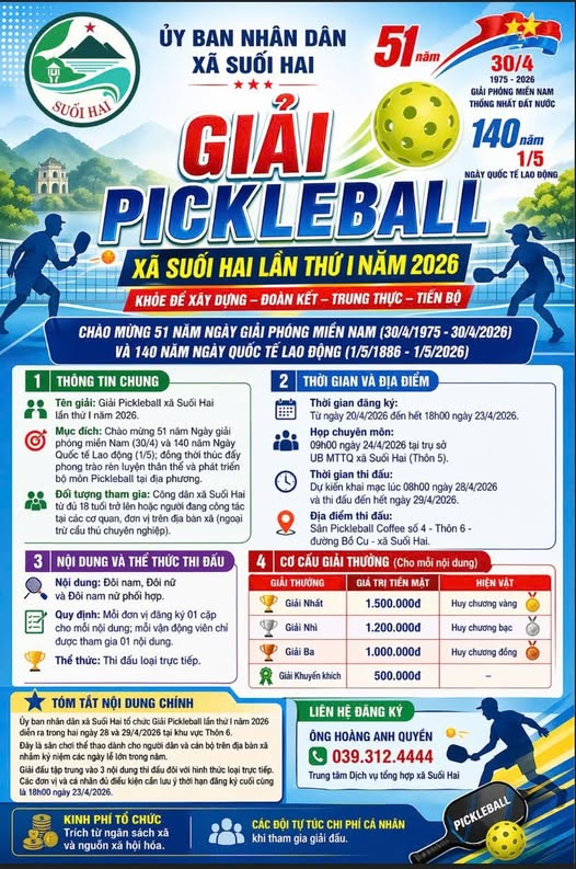 Xã Suối Hai tổ chức Giải Pickleball lần thứ I năm 2026- Ảnh 1.
