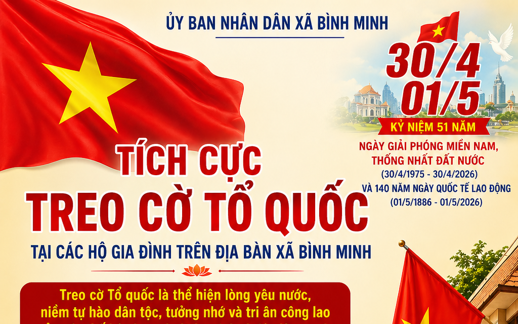 Thông báo tuyên truyền treo cờ Tổ quốc tại các hộ gia đình trên địa bàn xã Bình Minh