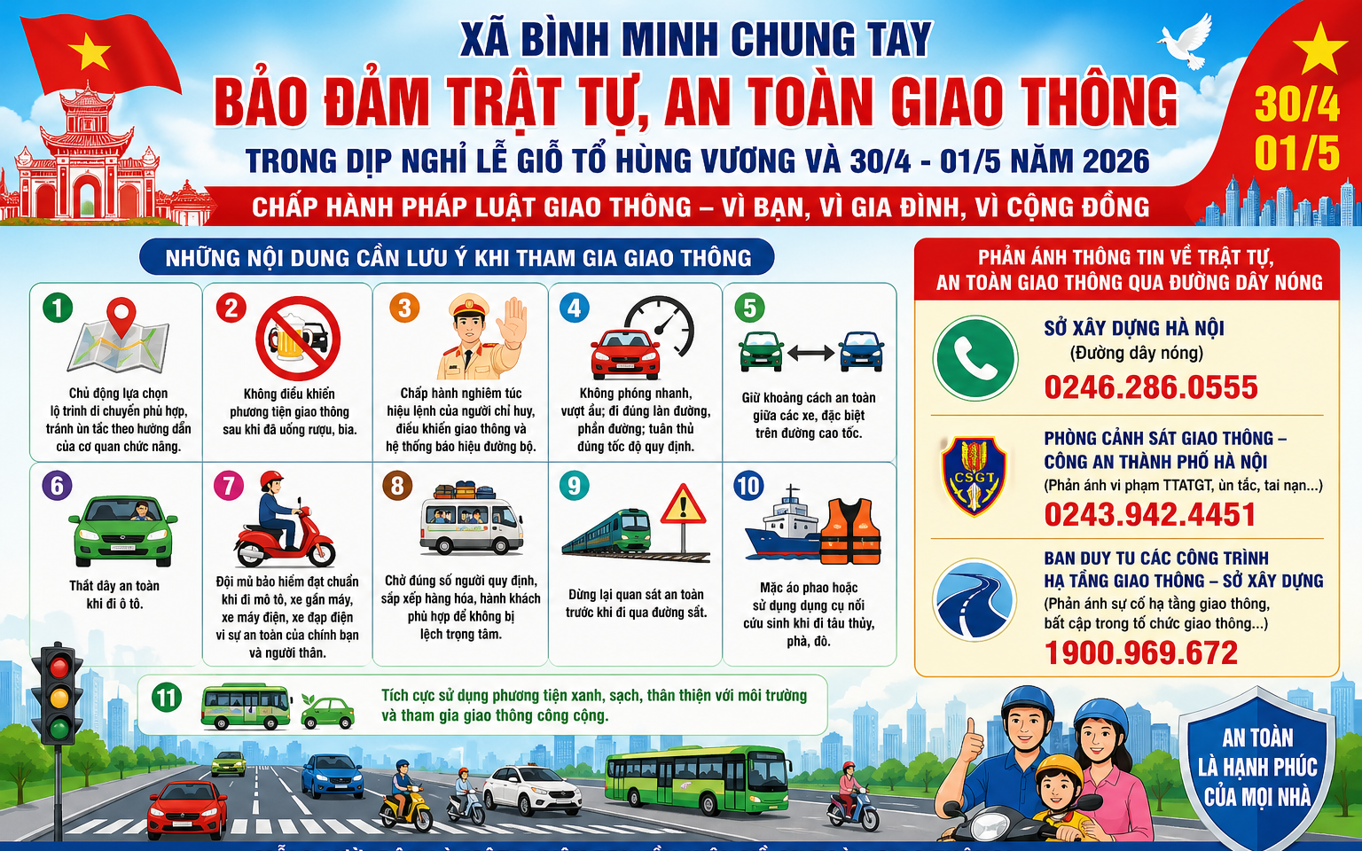Ảnh tuyên truyền bảo đảm trật tự, an toàn giao thông trong dịp nghỉ lễ Giỗ tổ Hùng Vương và 30/4 - 01/5