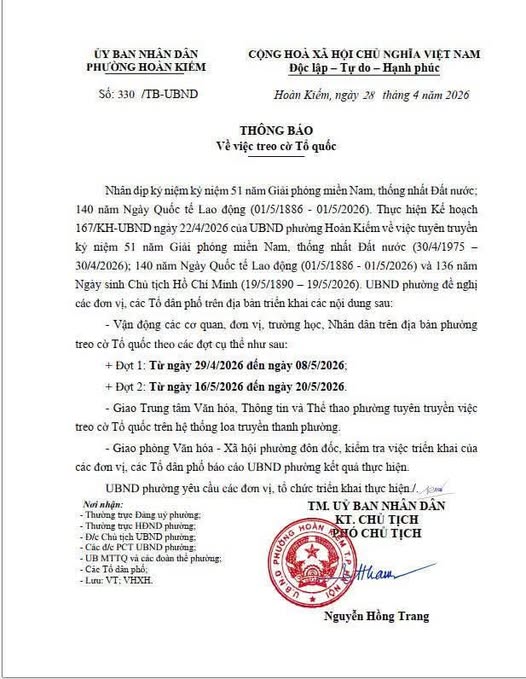Treo cờ Tổ quốc nhân dịp kỷ niệm 51 năm Ngày Giải phóng miền Nam, thống nhất Đất nước (30/4/1975 - 30/4/2026); 140 năm Ngày Quốc tế lao động (01/5/1886 - 01/5/2026) và 136 năm Ngày sinh Chủ tịch Hồ Chí Minh (19/5/1890 - 19/5/2026)- Ảnh 1.
