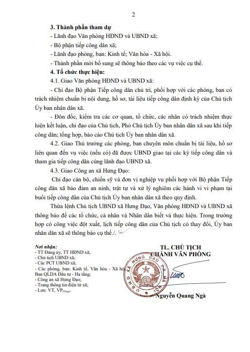 Lịch tiếp công dân của lãnh đạo UBND xã Hưng Đạo tháng 5/2026- Ảnh 2.