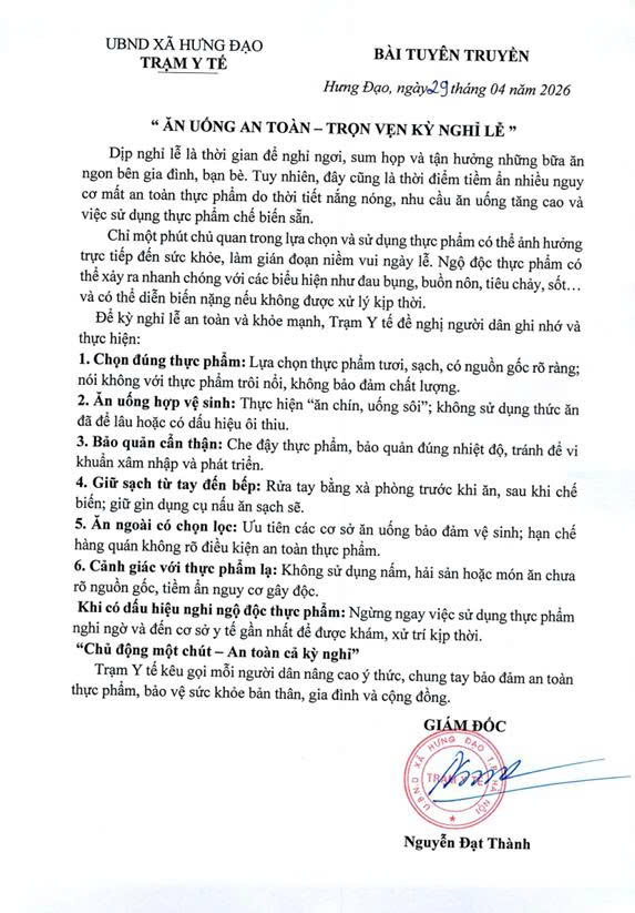 “ ĂN UỐNG AN TOÀN – TRỌN VẸN KỲ NGHỈ LỄ ”- Ảnh 1.