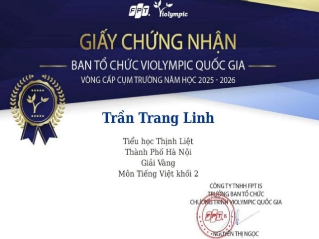 TRẦN TRANG LINH – TẤM GƯƠNG TIÊU BIỂU TRONG HỌC TẬP VÀ RÈN LUYỆN CỦA TẬP THỂ 2A7 TRƯỜNG TIỂU HỌC THỊNH LIỆT- Ảnh 2.