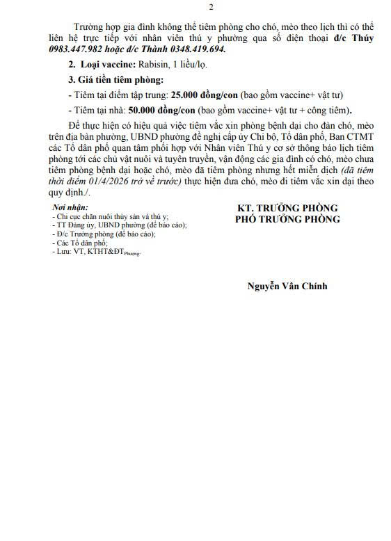 THÔNG BÁO
Về việc Tiêm phòng vắc xin cho đàn gia súc, gia cầm trên địa bàn phường Yên Nghĩa - Ảnh 2.