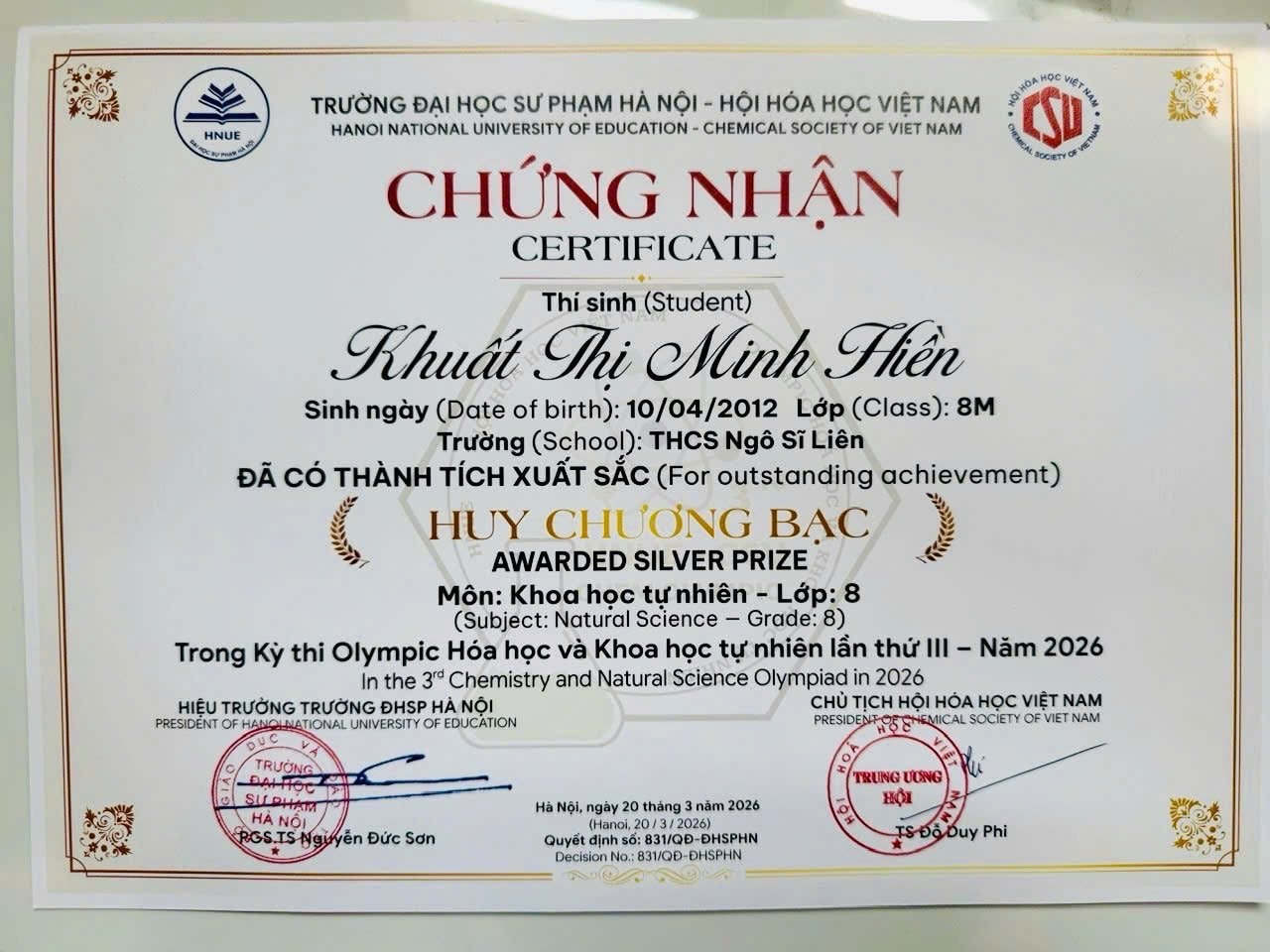 Phường Cửa Nam: học sinh các khối THCS đạt thành tích xuất sắc tại các kì thi Olympic Hoá học - Khoa học tự nhiên và Robotics- Ảnh 3.