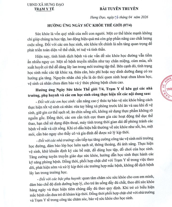 HƯỞNG ỨNG NGÀY SỨC KHỎE THẾ GIỚI (07/4)- Ảnh 1.