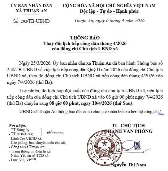 Thông báo thay đổi lịch tiếp công dân tháng 4/2026 của đồng chí Chủ tịch UBND xã- Ảnh 1.