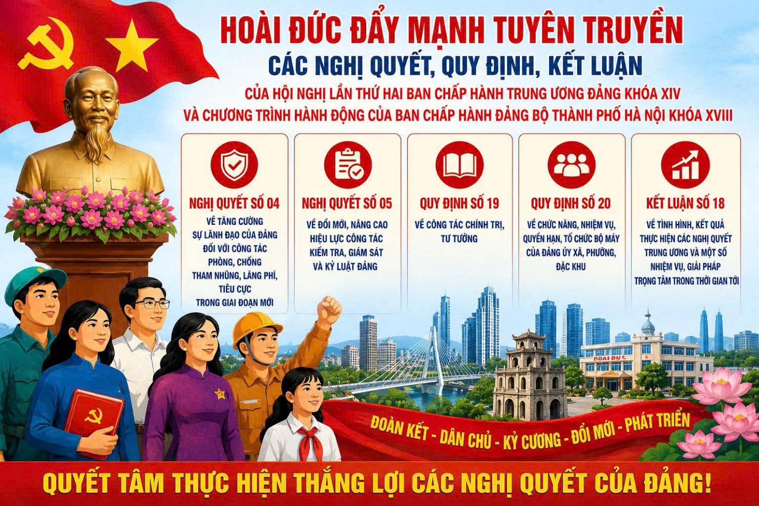 Hoài Đức đẩy mạnh tuyên truyền thực hiện các Nghị quyết, Quy định, Kết luận của Trung ương khóa XIV và chương trình hành động của Thành phố Hà Nội- Ảnh 1.